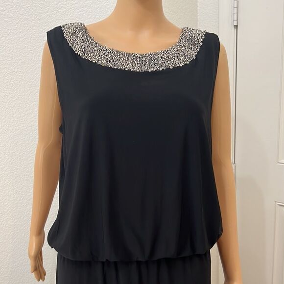 R & M Richards Black Dress Diamond Beaded Neck Maxi Side Zipper - Picture 3 of 14